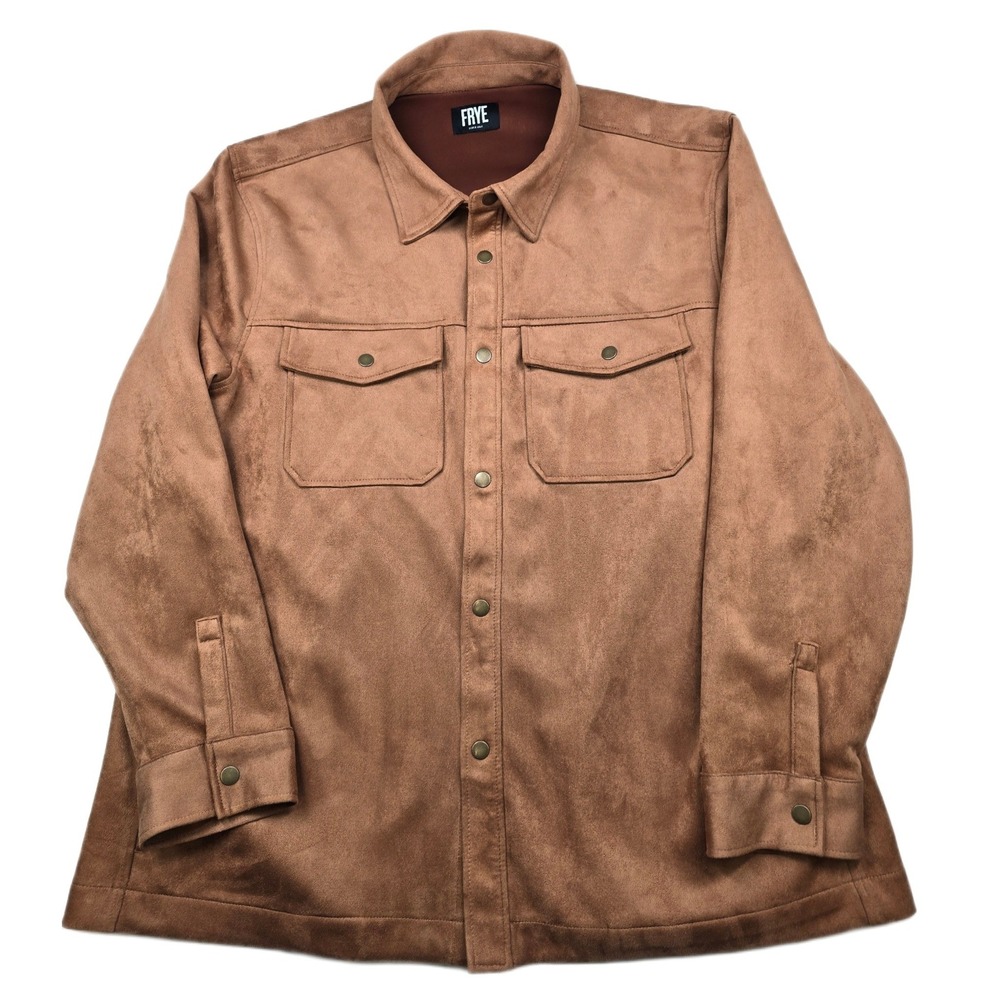 Frye Shirt Jacket Mens 2XL Brown Faux Suede Snap Front Shacket Workwear